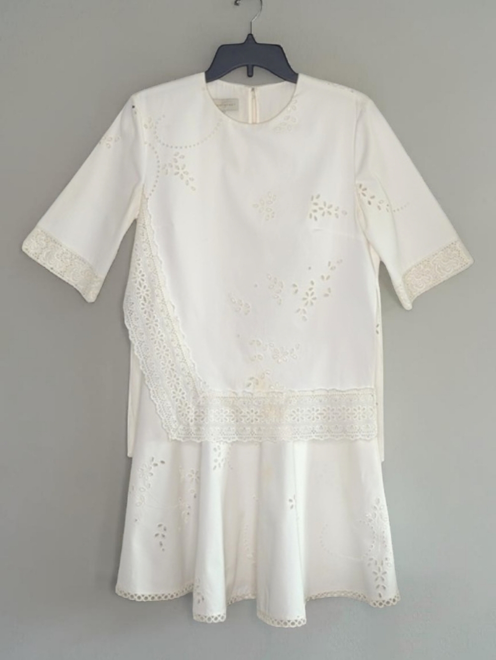 Stella McCartney Lace Eyelet Cotton Shift Mini Dress White Modest Designer